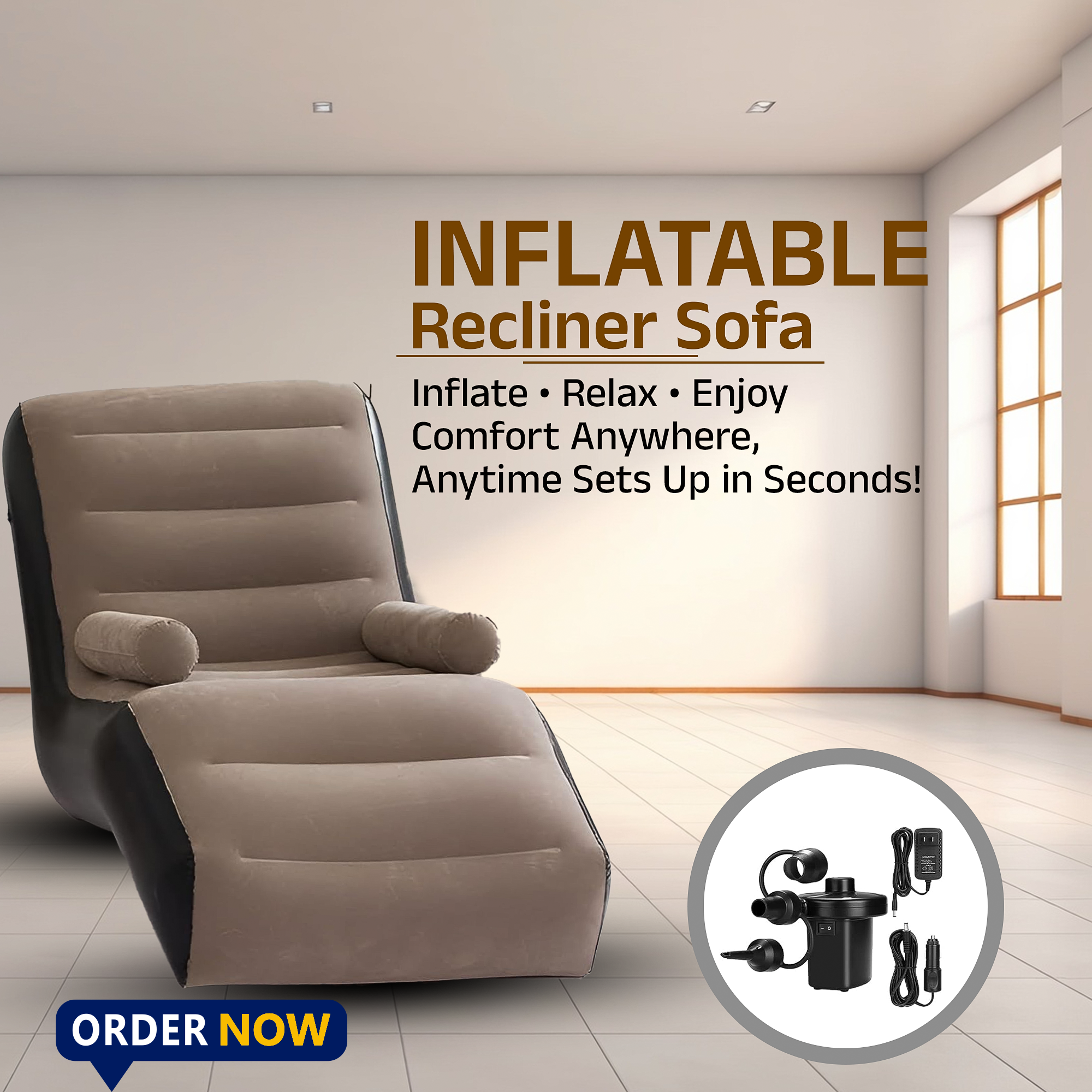 Inflatable Lazy Sofa Chair with Househoid air Pump, Foldαble Lounge Chair with Armrests for Living Room, Bedroom, Office,Travel, Cαmping