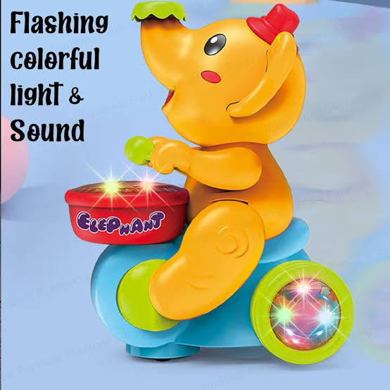 Blowing Elephant Musician Toy | Walking Drummer with Flashing Lights & 2 Blowing Balls